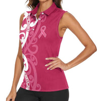 Breast Cancer Awareness Maori Women Sleeveless Polo Shirt Koru Kowhaiwhai LT7 - Polynesian Pride