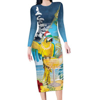 Funny Tropical Christmas Long Sleeve Bodycon Dress Tis The Season To Get Tipsy LT7 Long Dress Colorful - Polynesian Pride