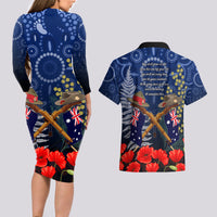 Anzac Couples Matching Long Sleeve Bodycon Dress and Hawaiian Shirt Australia Aboriginal Mix New Zealand Slouch Hats LT7 - Polynesian Pride