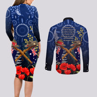 Anzac Couples Matching Long Sleeve Bodycon Dress and Long Sleeve Button Shirt Australia Aboriginal Mix New Zealand Slouch Hats LT7 - Polynesian Pride