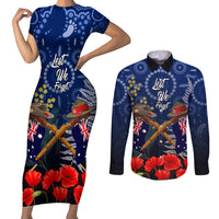 Anzac Couples Matching Short Sleeve Bodycon Dress and Long Sleeve Button Shirt Australia Aboriginal Mix New Zealand Slouch Hats LT7 Blue - Polynesian Pride