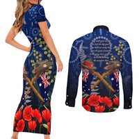 Anzac Couples Matching Short Sleeve Bodycon Dress and Long Sleeve Button Shirt Australia Aboriginal Mix New Zealand Slouch Hats LT7 - Polynesian Pride