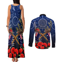 Anzac Couples Matching Tank Maxi Dress and Long Sleeve Button Shirt Australia Aboriginal Mix New Zealand Slouch Hats LT7 - Polynesian Pride