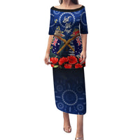Anzac Family Matching Puletasi and Hawaiian Shirt Australia Aboriginal Mix New Zealand Slouch Hats LT7 Mom's Dress Blue - Polynesian Pride