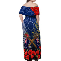 Anzac Off Shoulder Maxi Dress Australia Aboriginal Mix New Zealand Slouch Hats LT7 - Polynesian Pride