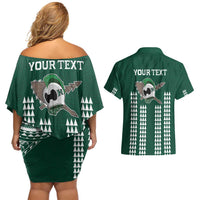 Hawaii Rainbow Warriors Personalized Couples Matching Off Shoulder Short Dress and Hawaiian Shirt Kakau Ikaika Laau Pama LT7 - Polynesian Pride