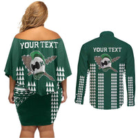 Hawaii Rainbow Warriors Personalized Couples Matching Off Shoulder Short Dress and Long Sleeve Button Shirt Kakau Ikaika Laau Pama LT7 - Polynesian Pride
