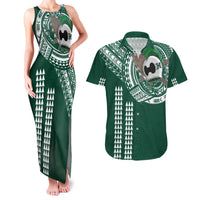 Hawaii Rainbow Warriors Personalized Couples Matching Tank Maxi Dress and Hawaiian Shirt Kakau Ikaika Laau Pama LT7 Green - Polynesian Pride