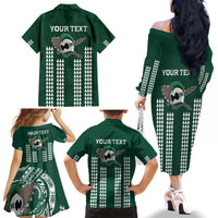 Hawaii Rainbow Warriors Personalized Family Matching Off The Shoulder Long Sleeve Dress and Hawaiian Shirt Kakau Ikaika Laau Pama LT7 - Polynesian Pride