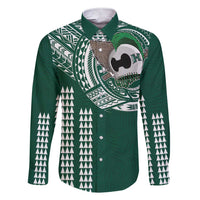 Hawaii Rainbow Warriors Personalized Family Matching Short Sleeve Bodycon Dress and Hawaiian Shirt Kakau Ikaika Laau Pama LT7 Dad's Shirt - Long Sleeve Green - Polynesian Pride