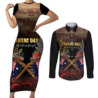 Australia - New Zealand ANZAC Couples Matching Short Sleeve Bodycon Dress and Long Sleeve Button Shirt Gallipoli ANZAC Cove Landing LT7 Black - Polynesian Pride