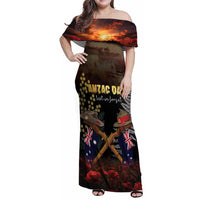 Australia - New Zealand ANZAC Family Matching Off Shoulder Maxi Dress and Hawaiian Shirt Gallipoli ANZAC Cove Landing LT7 Mom's Dress Black - Polynesian Pride