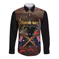 Australia - New Zealand ANZAC Long Sleeve Button Shirt Gallipoli ANZAC Cove Landing LT7 Unisex Black - Polynesian Pride
