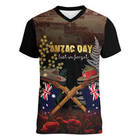 Australia - New Zealand ANZAC Women V-Neck T-Shirt Gallipoli ANZAC Cove Landing LT7 Female Black - Polynesian Pride