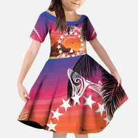 Kia Orana Cook Islands Family Matching Long Sleeve Bodycon Dress and Hawaiian Shirt Sunset Dream LT7 Daughter's Dress Art - Polynesian Pride