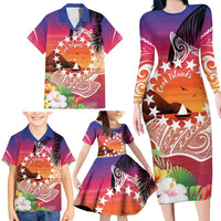 Kia Orana Cook Islands Family Matching Long Sleeve Bodycon Dress and Hawaiian Shirt Sunset Dream LT7 - Polynesian Pride