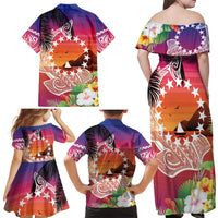 Kia Orana Cook Islands Family Matching Off Shoulder Maxi Dress and Hawaiian Shirt Sunset Dream LT7 - Polynesian Pride