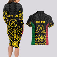 Vanuatu Indipendens Dei Couples Matching Long Sleeve Bodycon Dress and Hawaiian Shirt Tribal Sand Drawing LT7 - Polynesian Pride