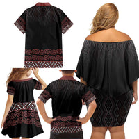 Maori Taniko Patterns Family Matching Off Shoulder Short Dress and Hawaiian Shirt Brown Niho Taniwha Mix Paatiki Motifs LT7 - Polynesian Pride