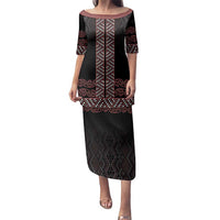 Maori Taniko Patterns Family Matching Puletasi and Hawaiian Shirt Brown Niho Taniwha Mix Paatiki Motifs LT7 Mom's Dress Brown - Polynesian Pride