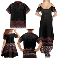 Maori Taniko Patterns Family Matching Summer Maxi Dress and Hawaiian Shirt Brown Niho Taniwha Mix Paatiki Motifs LT7 - Polynesian Pride