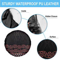Maori Taniko Patterns Spare Tire Cover Brown Niho Taniwha Mix Paatiki Motifs