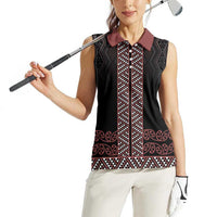 Maori Taniko Patterns Women Sleeveless Polo Shirt Brown Niho Taniwha Mix Paatiki Motifs LT7 - Polynesian Pride