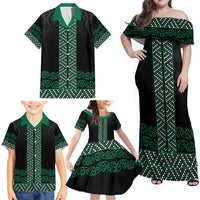 Maori Taniko Patterns Family Matching Off Shoulder Maxi Dress and Hawaiian Shirt Pounamu Niho Taniwha Mix Paatiki Motifs LT7 - Polynesian Pride