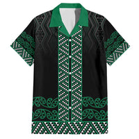Maori Taniko Patterns Family Matching Off Shoulder Maxi Dress and Hawaiian Shirt Pounamu Niho Taniwha Mix Paatiki Motifs LT7 Dad's Shirt - Short Sleeve Green - Polynesian Pride