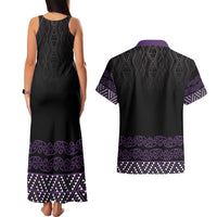 Maori Taniko Patterns Couples Matching Tank Maxi Dress and Hawaiian Shirt Purple Niho Taniwha Mix Paatiki Motifs LT7 - Polynesian Pride