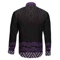 Maori Taniko Patterns Family Matching Off The Shoulder Long Sleeve Dress and Hawaiian Shirt Purple Niho Taniwha Mix Paatiki Motifs LT7 - Polynesian Pride