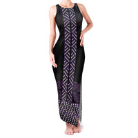 Maori Taniko Patterns Family Matching Tank Maxi Dress and Hawaiian Shirt Purple Niho Taniwha Mix Paatiki Motifs LT7 Mom's Dress Purple - Polynesian Pride