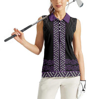 Maori Taniko Patterns Women Sleeveless Polo Shirt Purple Niho Taniwha Mix Paatiki Motifs LT7 - Polynesian Pride