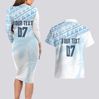 Fiji Rugby Custom Kaiviti Masi Couples Matching Long Sleeve Bodycon Dress and Hawaiian Shirt Turquoise LT7 - Polynesian Pride