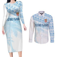 Fiji Rugby Custom Kaiviti Masi Couples Matching Long Sleeve Bodycon Dress and Long Sleeve Button Shirt Turquoise LT7 Turquoise - Polynesian Pride