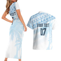 Fiji Rugby Custom Kaiviti Masi Couples Matching Short Sleeve Bodycon Dress and Hawaiian Shirt Turquoise LT7 - Polynesian Pride