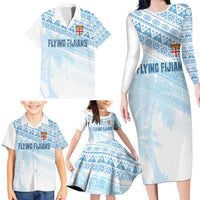 Fiji Rugby Custom Kaiviti Masi Family Matching Long Sleeve Bodycon Dress and Hawaiian Shirt Turquoise LT7 - Polynesian Pride