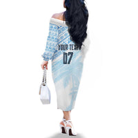 Fiji Rugby Custom Kaiviti Masi Family Matching Off The Shoulder Long Sleeve Dress and Hawaiian Shirt Turquoise LT7 - Polynesian Pride