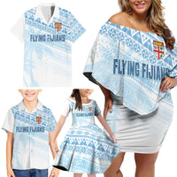 Fiji Rugby Custom Kaiviti Masi Family Matching Off Shoulder Short Dress and Hawaiian Shirt Turquoise LT7 - Polynesian Pride