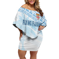 Fiji Rugby Custom Kaiviti Masi Family Matching Off Shoulder Short Dress and Hawaiian Shirt Turquoise LT7 Mom's Dress Turquoise - Polynesian Pride