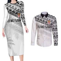 Fiji Rugby Custom Kaiviti Masi Couples Matching Long Sleeve Bodycon Dress and Long Sleeve Button Shirt Black LT7 Black - Polynesian Pride