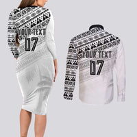 Fiji Rugby Custom Kaiviti Masi Couples Matching Long Sleeve Bodycon Dress and Long Sleeve Button Shirt Black LT7 - Polynesian Pride