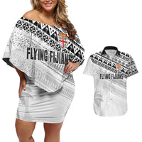 Fiji Rugby Custom Kaiviti Masi Couples Matching Off Shoulder Short Dress and Hawaiian Shirt Black LT7 Black - Polynesian Pride