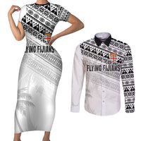 Fiji Rugby Custom Kaiviti Masi Couples Matching Short Sleeve Bodycon Dress and Long Sleeve Button Shirt Black LT7 Black - Polynesian Pride