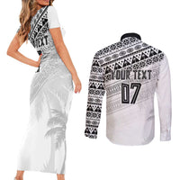 Fiji Rugby Custom Kaiviti Masi Couples Matching Short Sleeve Bodycon Dress and Long Sleeve Button Shirt Black LT7 - Polynesian Pride
