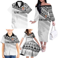 Fiji Rugby Custom Kaiviti Masi Family Matching Off The Shoulder Long Sleeve Dress and Hawaiian Shirt Black LT7 - Polynesian Pride