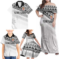 Fiji Rugby Custom Kaiviti Masi Family Matching Off Shoulder Maxi Dress and Hawaiian Shirt Black LT7 - Polynesian Pride
