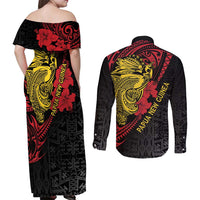 Papua New Guinea 49th Independence Day Couples Matching Off Shoulder Maxi Dress and Long Sleeve Button Shirt Motuan Revareva Bird-of-Paradise LT7 - Polynesian Pride