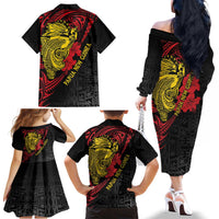 Papua New Guinea 49th Independence Day Family Matching Off The Shoulder Long Sleeve Dress and Hawaiian Shirt Motuan Revareva Bird-of-Paradise LT7 - Polynesian Pride