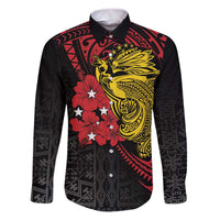Papua New Guinea 49th Independence Day Family Matching Puletasi and Hawaiian Shirt Motuan Revareva Bird-of-Paradise LT7 Dad's Shirt - Long Sleeve Black - Polynesian Pride